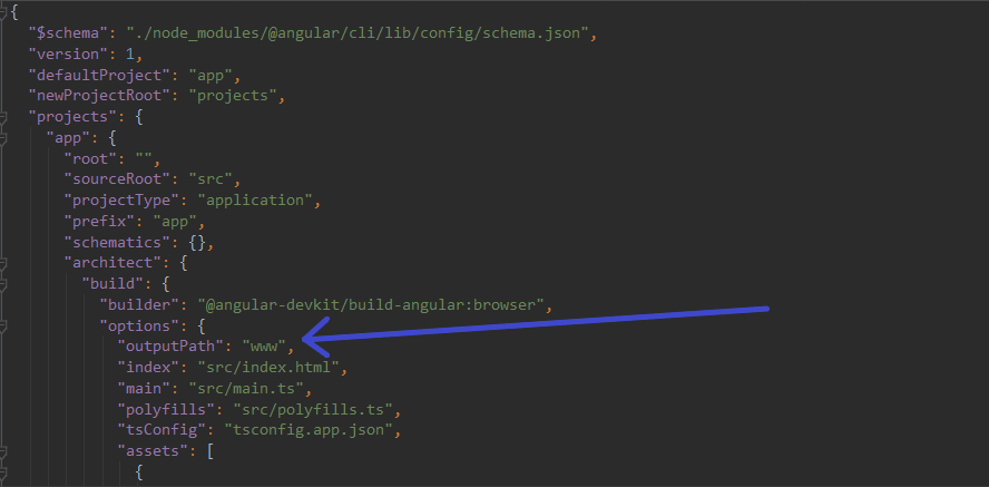 angular.json outputPath field